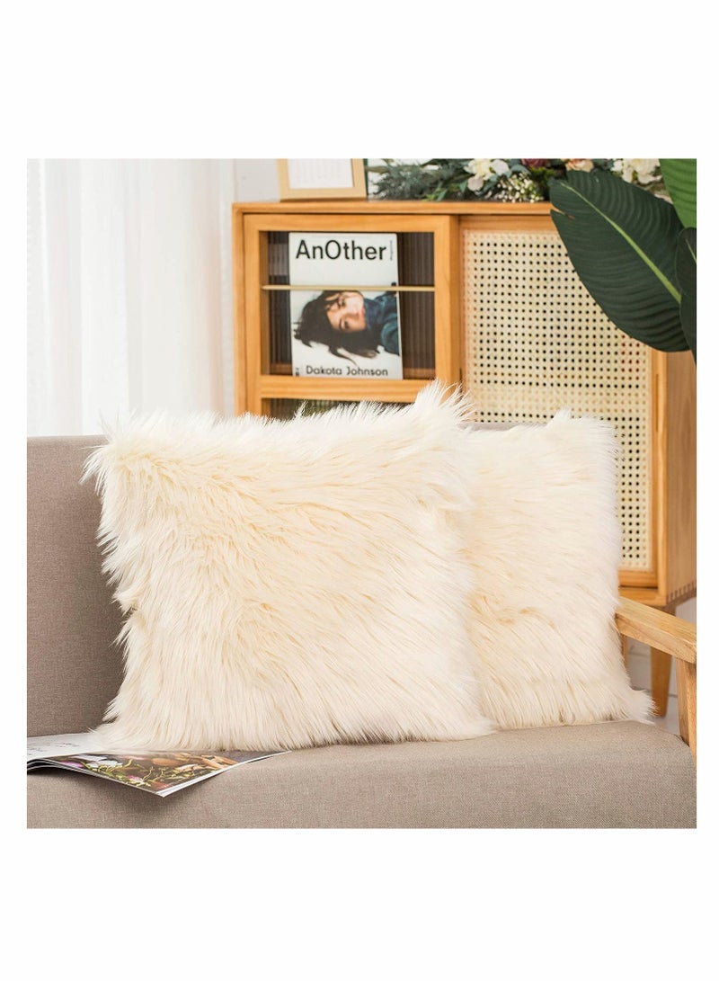 2 Pack Decorative Faux Fur Pillow Covers for Sofa Couch Bed and Cafe Decor  - Image 1
