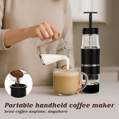 PIQUEBAR Portable Coffee Maker for Ground Coffee & Capsules, Small Espresso Machine Manual French Press Coffee Maker for Travel, Camping - Image 2