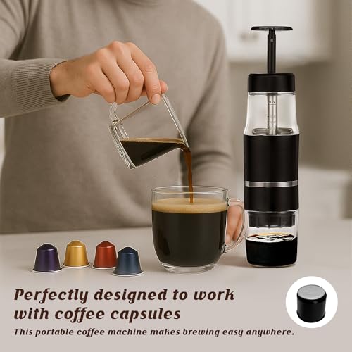 PIQUEBAR Portable Coffee Maker for Ground Coffee & Capsules, Small Espresso Machine Manual French Press Coffee Maker for Travel, Camping - Image 3