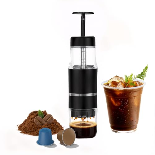 PIQUEBAR Portable Coffee Maker for Ground Coffee & Capsules, Small Espresso Machine Manual French Press Coffee Maker for Travel, Camping - Image 1