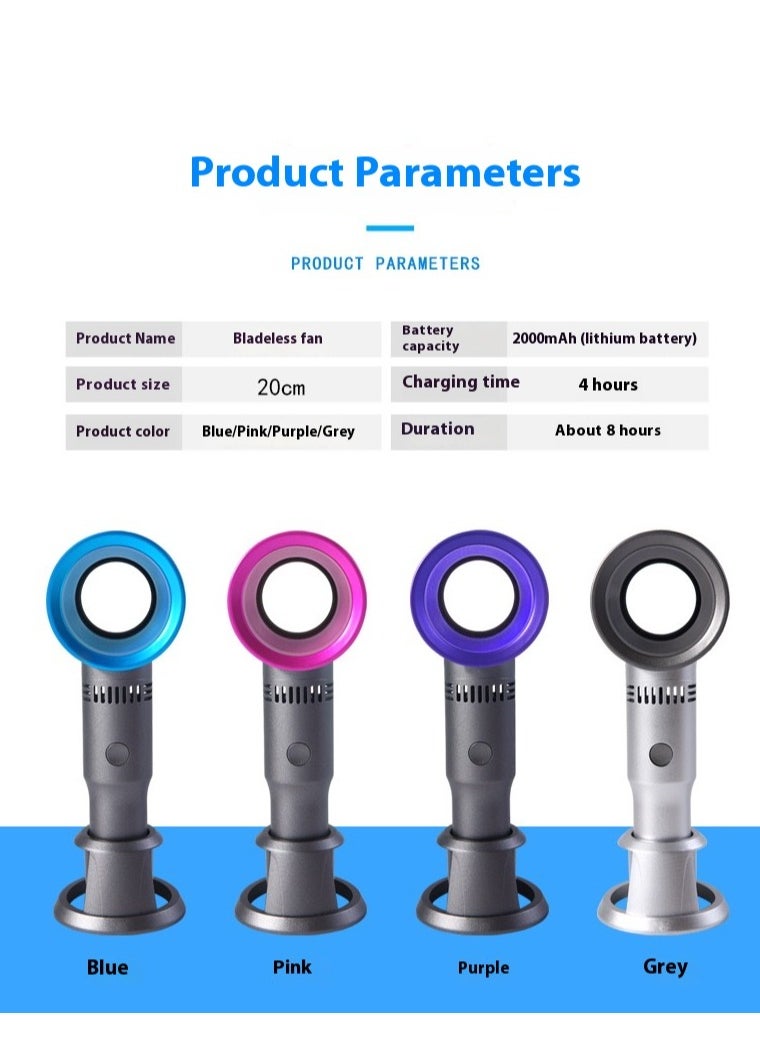 OUYoo USB Rechargeable Portable Bladeless Fan Handheld,Mini Cooler No Leaf Handy Fan with 3 Speed Adjustable Stand up Small Personal Fan Foldable for Home Office Outdoor Travel  - Image 3