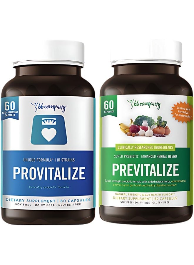 BB Company BB Company Provitalize & Previtalize Everyday Probiotic & Natural Prebiotic Formula with Natural Added Herbs for Women Promote Gut Health Digestive Function, 60 Capsules Pack of 2  - Image 1