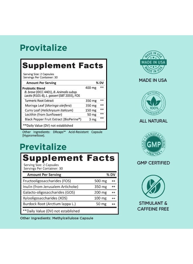 BB Company BB Company Provitalize & Previtalize Everyday Probiotic & Natural Prebiotic Formula with Natural Added Herbs for Women Promote Gut Health Digestive Function, 60 Capsules Pack of 2  - Image 3