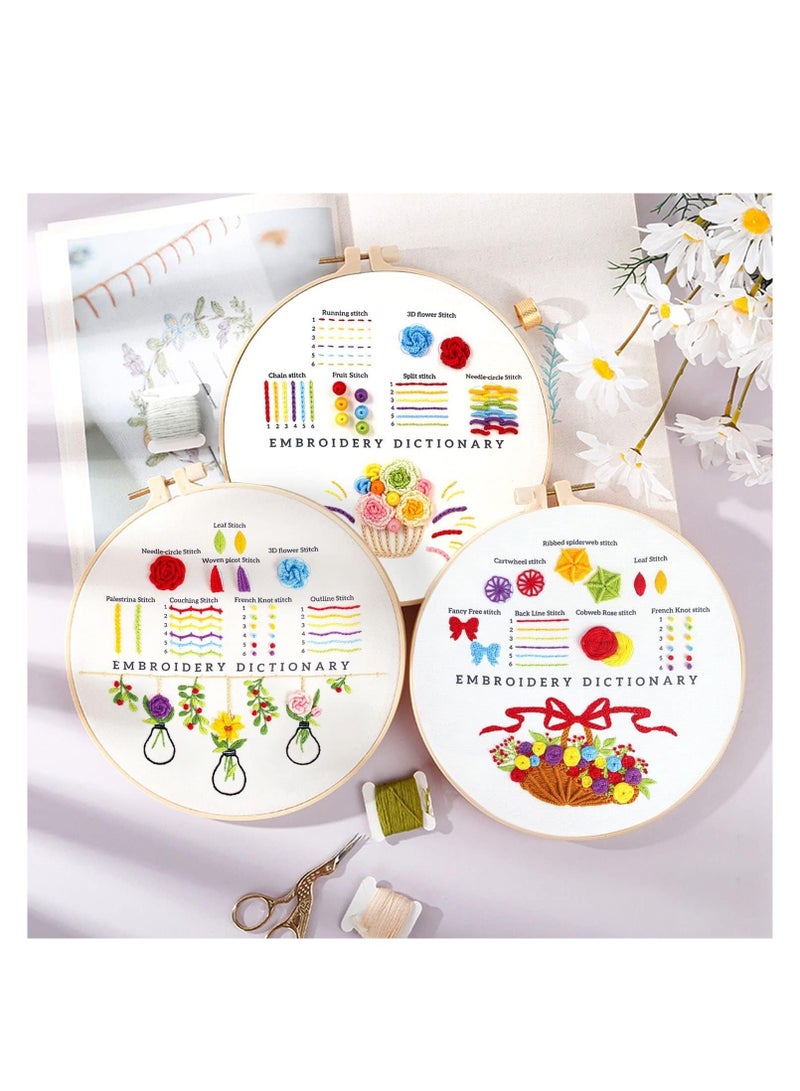 Embroidery Stitch Practice Kit, 3 Pack Embroidery Kit for Beginners with Flowers Plants Pattern Embroidery Starter Kit with Instructions Embroidery Hoop Threads and Tools for Adults Kids  - Image 4