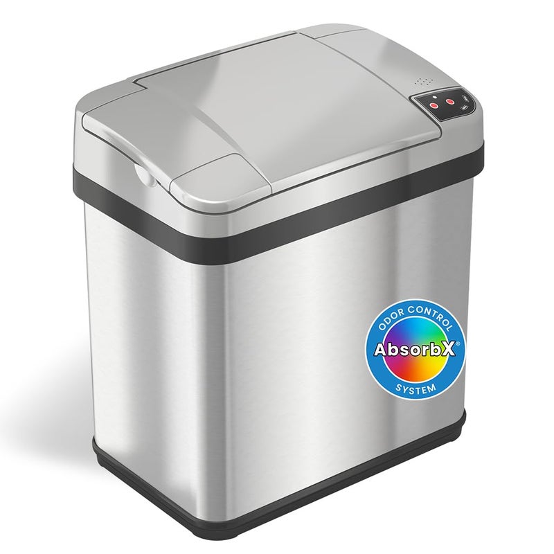 iTouchless 25 Gallon Garbage Fragrance Touchless Automatic Stainless Steel Bin Perfect for Bathroom and Office Trash Cans with AbsorbX Odor Filter 25 Gal Silver Sensor