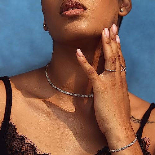 Zeffy Tennis Necklace Jewelry Sets for Women, White Gold Plated Jewelry Set with White AAA Cubic Zirconia, rhinestone choker necklaces, Bridal Jewelry Set for Wedding - Image 2