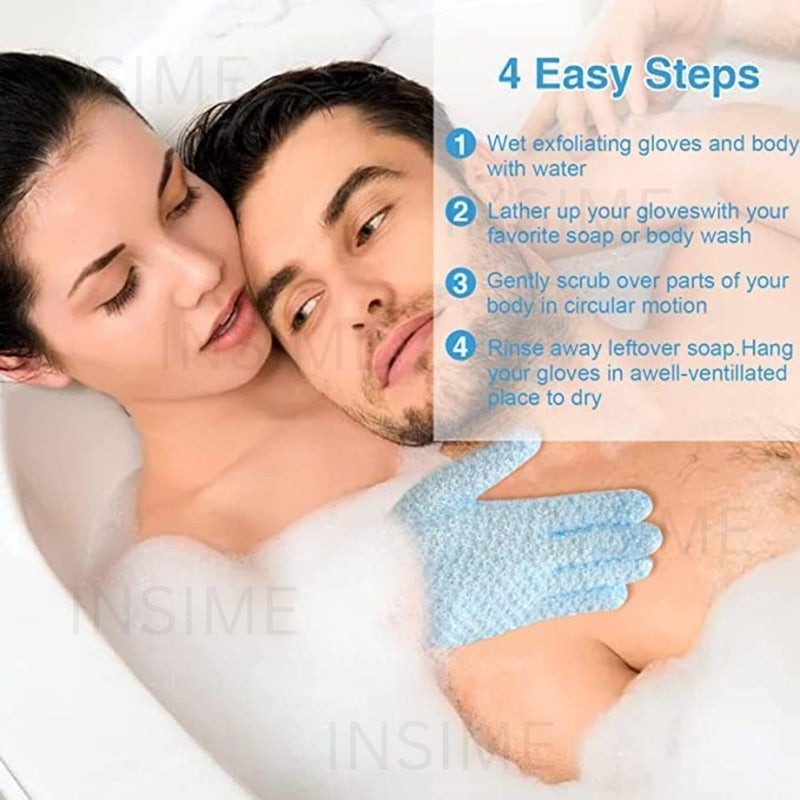 INSIME Premium Skin exfoliating Shower body gloves for bathing (2 pairs) | Dual texture Hydro Body scrub Deep Exfoliate gloves for dead skin | Spa massage, body scrubber, bathing hand gloves for Women & Men - Image 3