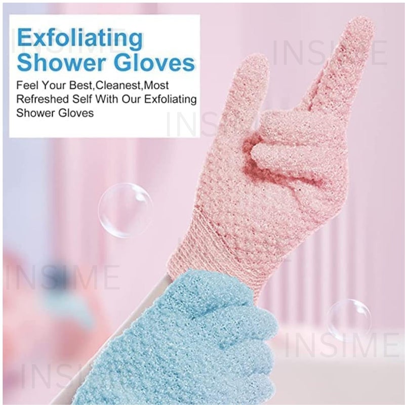 INSIME Premium Skin exfoliating Shower body gloves for bathing (2 pairs) | Dual texture Hydro Body scrub Deep Exfoliate gloves for dead skin | Spa massage, body scrubber, bathing hand gloves for Women & Men - Image 2
