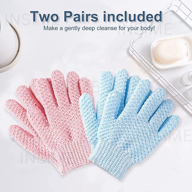INSIME Premium Skin exfoliating Shower body gloves for bathing (2 pairs) | Dual texture Hydro Body scrub Deep Exfoliate gloves for dead skin | Spa massage, body scrubber, bathing hand gloves for Women & Men - Image 4