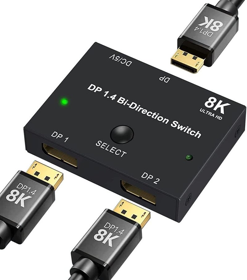 Angusplay DisplayPort Switch Box 2-in-1-out 8K@30Hz 4K@120Hz DisplayPort 1.4 Switcher Compatible with PC, Laptop, Monitor, Gaming, TV - Image 1