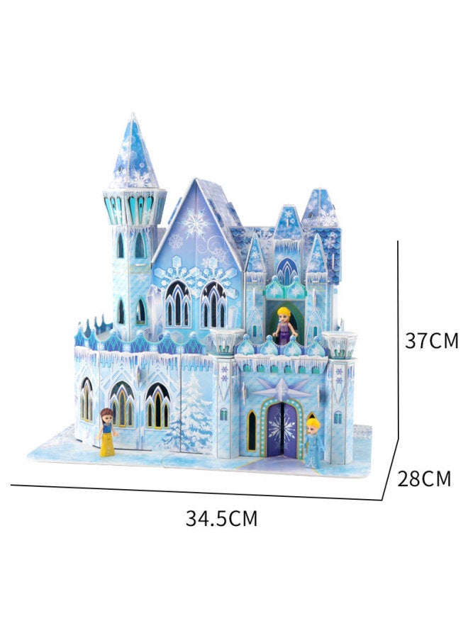 Children's Puzzle Puzzle 3D Three-dimensional Ice Princess Qiyuan Castle 3 To 6 Years Old 8-10 Hand-assembled Model Gift-Color:Ice And Snow Castle Stereo Puzzle +3 Characters (excluding Light String) - Image 4