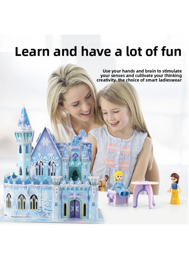 Children's Puzzle Puzzle 3D Three-dimensional Ice Princess Qiyuan Castle 3 To 6 Years Old 8-10 Hand-assembled Model Gift-Color:Ice And Snow Castle Stereo Puzzle +3 Characters (excluding Light String) - Image 3