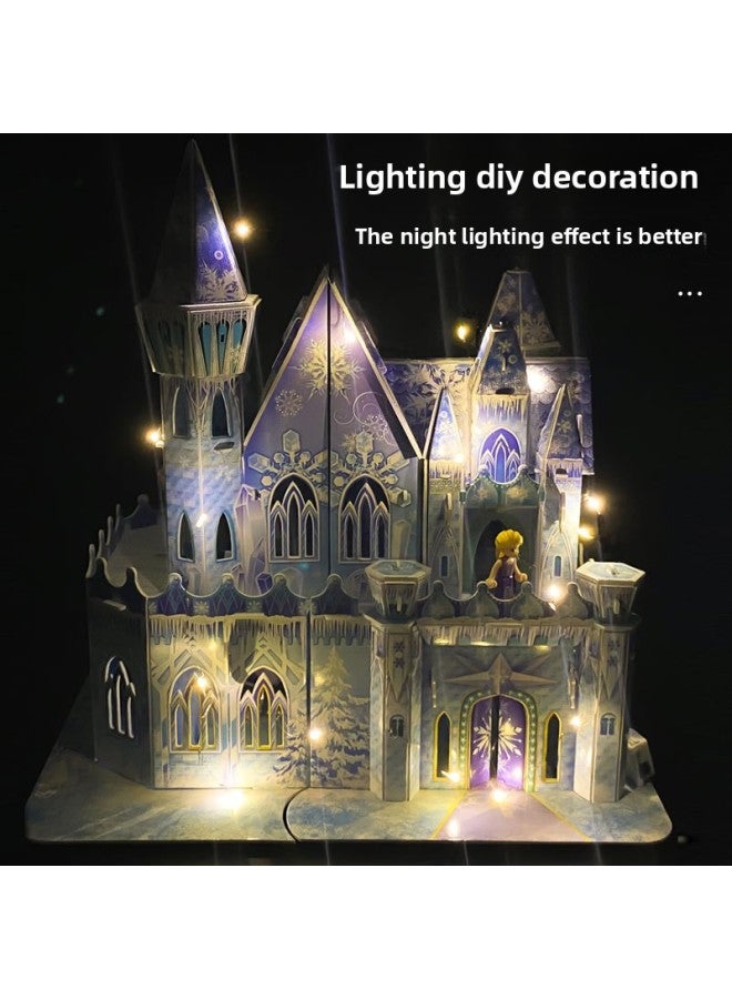 Children's Puzzle Puzzle 3D Three-dimensional Ice Princess Qiyuan Castle 3 To 6 Years Old 8-10 Hand-assembled Model Gift-Color:Ice And Snow Castle Stereo Puzzle +3 Characters (excluding Light String) - Image 2