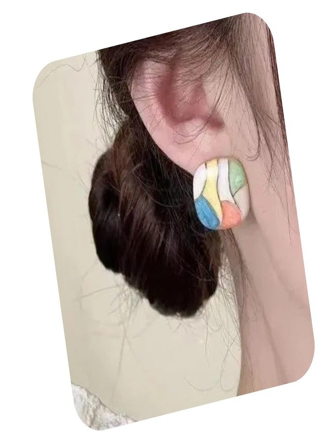 BEAUTIVIA Korean Style Square Stud Earrings, Multi-Coloured Enamel Mosaic Pattern Modern Design - Image 1