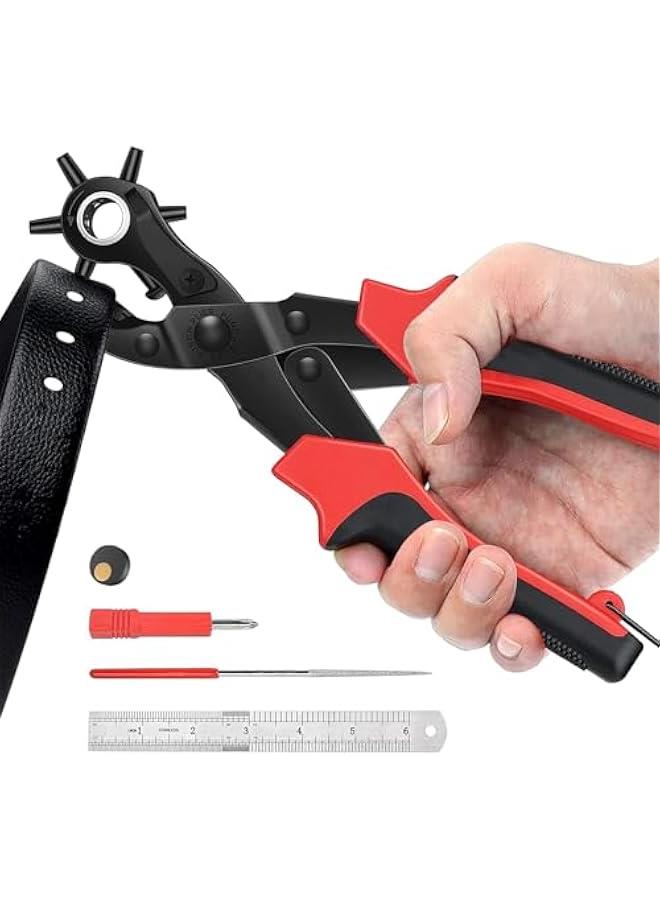 Revolving Punch Plier Kit,Leather Hole Punch Set for Belts,Watch Bands,Straps,Dog Collars,Saddles,Shoes,Fabric,DIY Home or Craft Projects,Heavy Duty Rotary Puncher,Multi Hole Sizes Make - Image 1