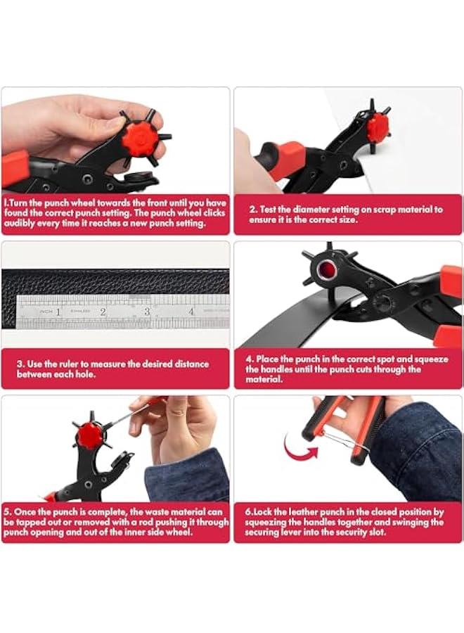 Revolving Punch Plier Kit,Leather Hole Punch Set for Belts,Watch Bands,Straps,Dog Collars,Saddles,Shoes,Fabric,DIY Home or Craft Projects,Heavy Duty Rotary Puncher,Multi Hole Sizes Make - Image 2