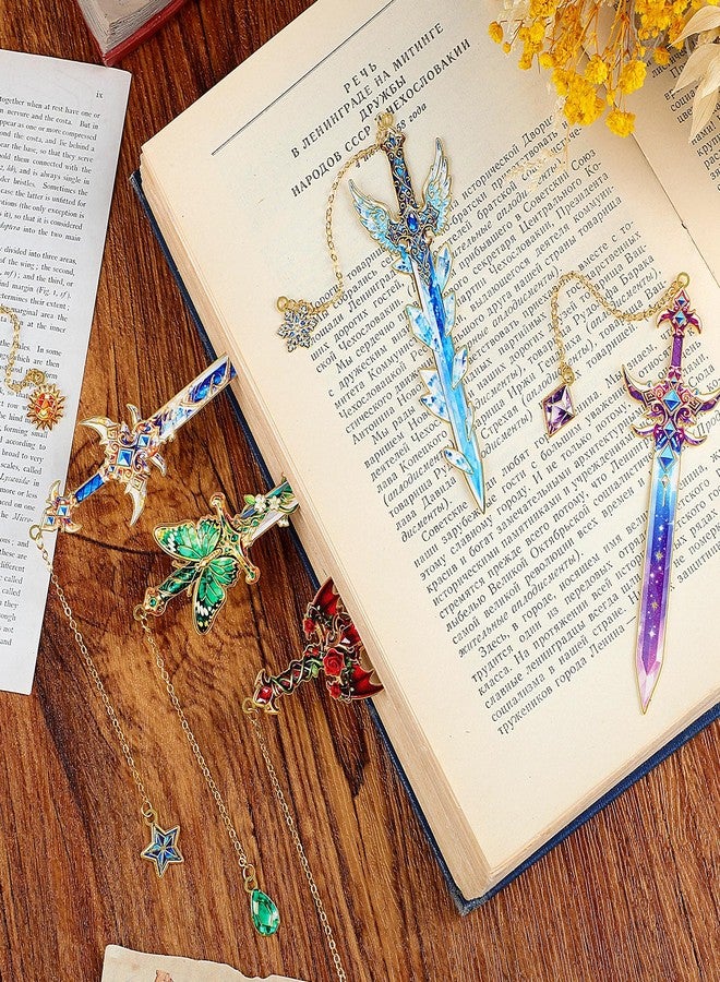 بروديوت مجموعة من 6 فواصل كتب معدنية بتصميم سيوف خيالية، وفاصل كتب على شكل جناح، وهدايا لمحبي الكتب، وإكسسوارات قراءة للكتب والمذكرات والمخططات، 1.57 × 4.33 بوصة - Image 4