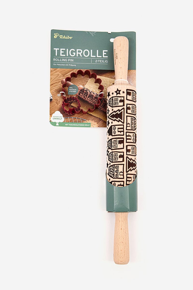 Tchibo 2 Pcs Rolling Pin With Molding, Red - Image 1