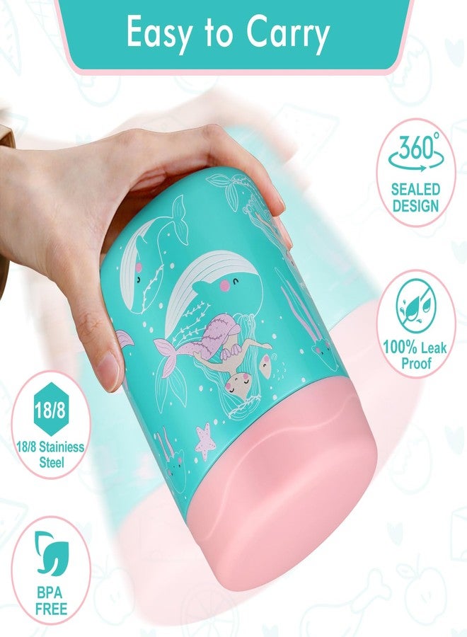 wiwens 12oz Soup Thermo for Hot Food Kids Insulated Food Jar Wide Mouth Lunch Container Leak Proof Stainless Steel Vacuum Bento Box for School Office Travel Outdoors Green-Mermaid - Image 3