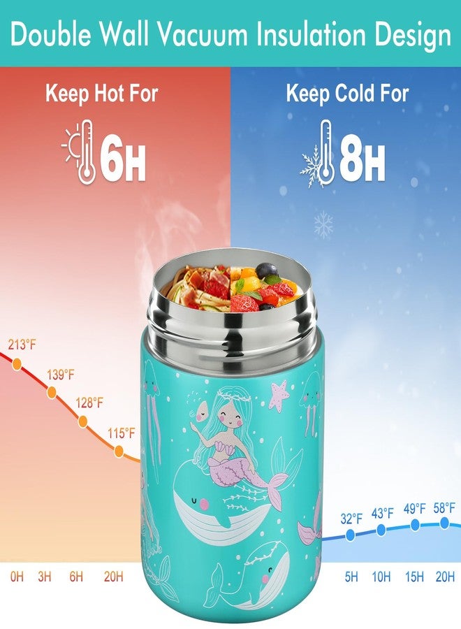 wiwens 12oz Soup Thermo for Hot Food Kids Insulated Food Jar Wide Mouth Lunch Container Leak Proof Stainless Steel Vacuum Bento Box for School Office Travel Outdoors Green-Mermaid - Image 4