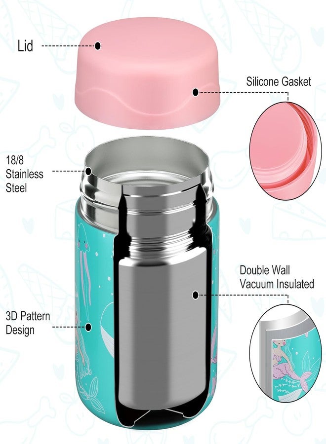 wiwens 12oz Soup Thermo for Hot Food Kids Insulated Food Jar Wide Mouth Lunch Container Leak Proof Stainless Steel Vacuum Bento Box for School Office Travel Outdoors Green-Mermaid - Image 2
