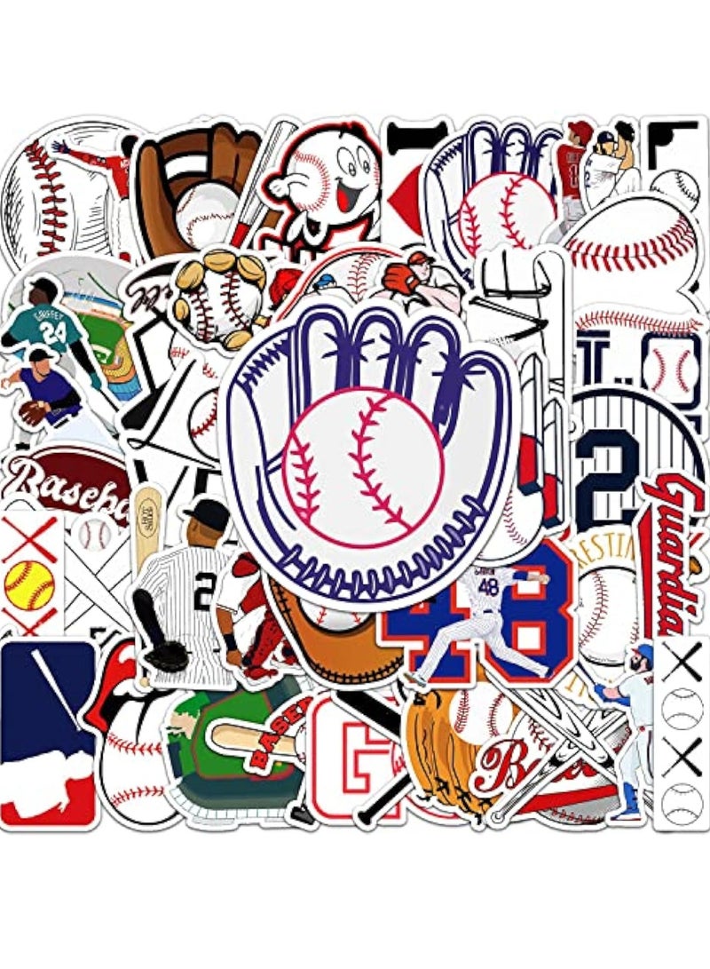 KASTWAVE 50pcs Baseball Stickers, Anime Stickers, Cartoon Characters Stickers, Waterproof Vinyl Baseball Tattoos for Kids Teens Boys Adults, Sports Decals for Snowboard Laptop Water Bottles Flasks Skateboard - Image 1