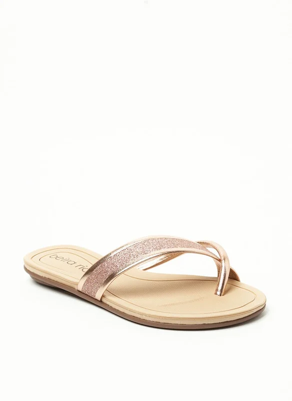 بيرا ريو Beira Rio Ladies Flat Sandals Gold Pink | Made In Brazil