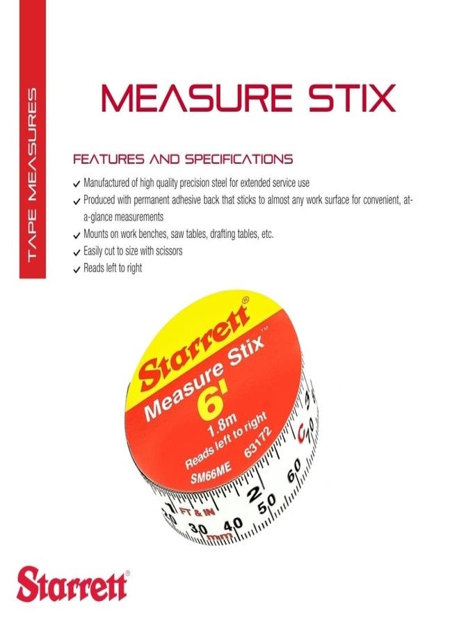 Starrett Tape Measure Stix with Adhesive Backing - Mount to Work Bench, Saw Table, Drafting Table - 3/4" x 2m/6', English Metric, Left-Right Reading - SM66ME - Image 2