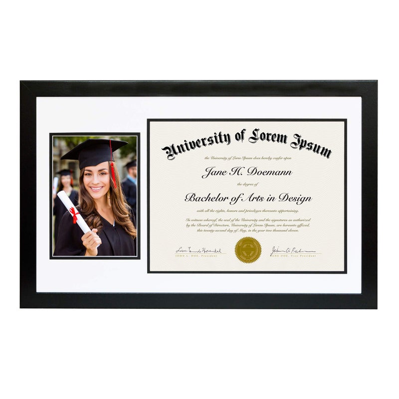 Americanflat 11x18 Diploma Frame with ShatterResistant Glass  Fits 85x11 Diplomas and 5x7 Pictures  Signature Collection  Graduation Picture Frame for Wall Display  Black