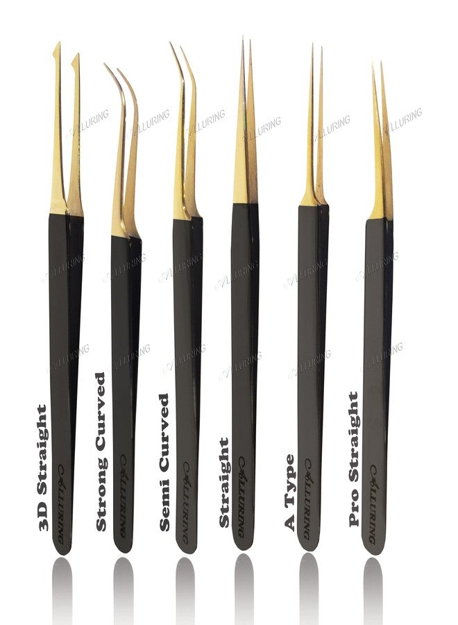 Alluring Black with Gold Tip Tweezers for Eyelash Extension - Semi - Image 2