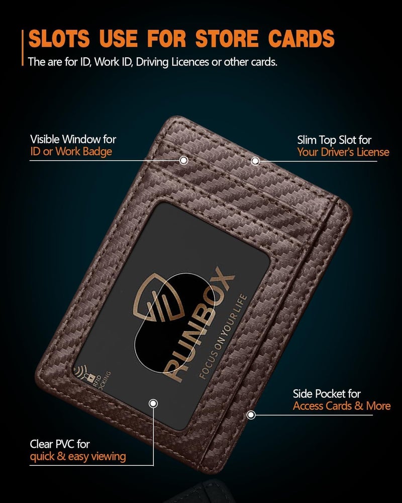 RUNBOX Slim ID Cases Minimalist Front Pocket RFID Blocking Leather Wallets for Men and Women Card Holder Wallets Gifts for men - Image 4