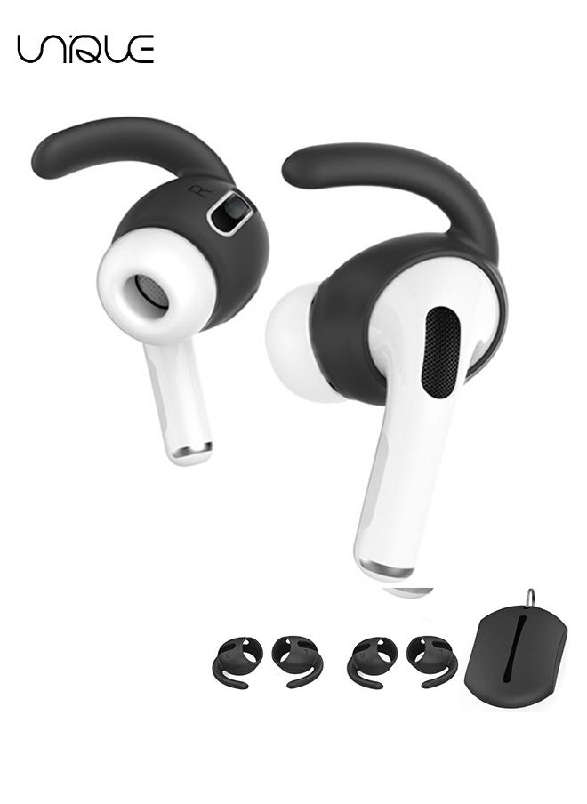 Unique - 2 Pairs Air Pods Pro Ear Hooks Covers [Added Storage Pouch] Anti-Slip Ear Covers Accessories Compatible with Apple Air Pods Pro (Black) - Image 1