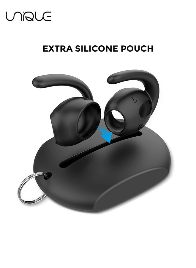 Unique - 2 Pairs Air Pods Pro Ear Hooks Covers [Added Storage Pouch] Anti-Slip Ear Covers Accessories Compatible with Apple Air Pods Pro (Black) - Image 1