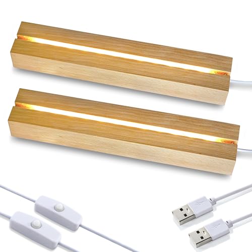 ZEERSHEE 2 Pcs 94 Inch Wooden Rectangle LED Light Display Pedestal for Acrylic and Plexiglass Crystal Glass Resin Night LED Light Lamp Base with USB Switch - Image 1
