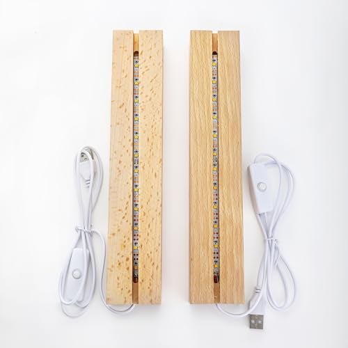 ZEERSHEE 2 Pcs 94 Inch Wooden Rectangle LED Light Display Pedestal for Acrylic and Plexiglass Crystal Glass Resin Night LED Light Lamp Base with USB Switch - Image 3