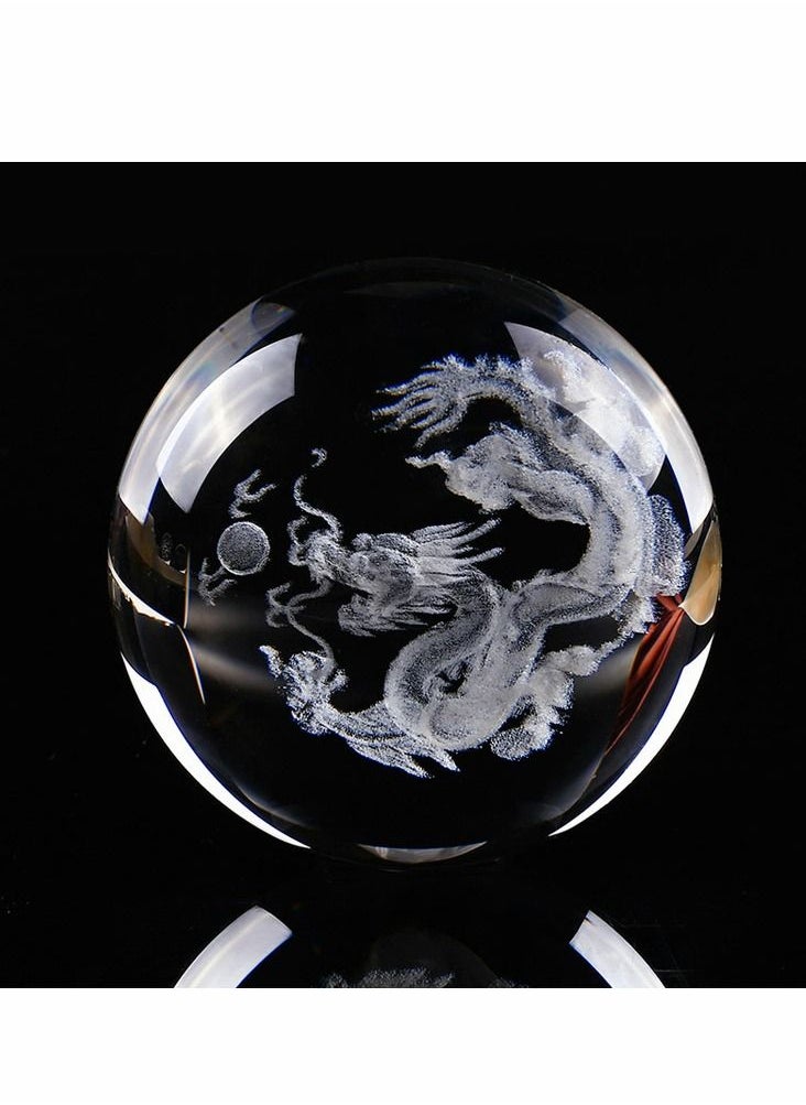 SYOSI - Crystal Ball Dragon Decorative Balls Crystal Chinese Dragon Crystal Ball with Sliver Plated Flowering Stand Fengshui Glass Loong Ball Home Decoration 2.4 inch (60mm) - Image 1