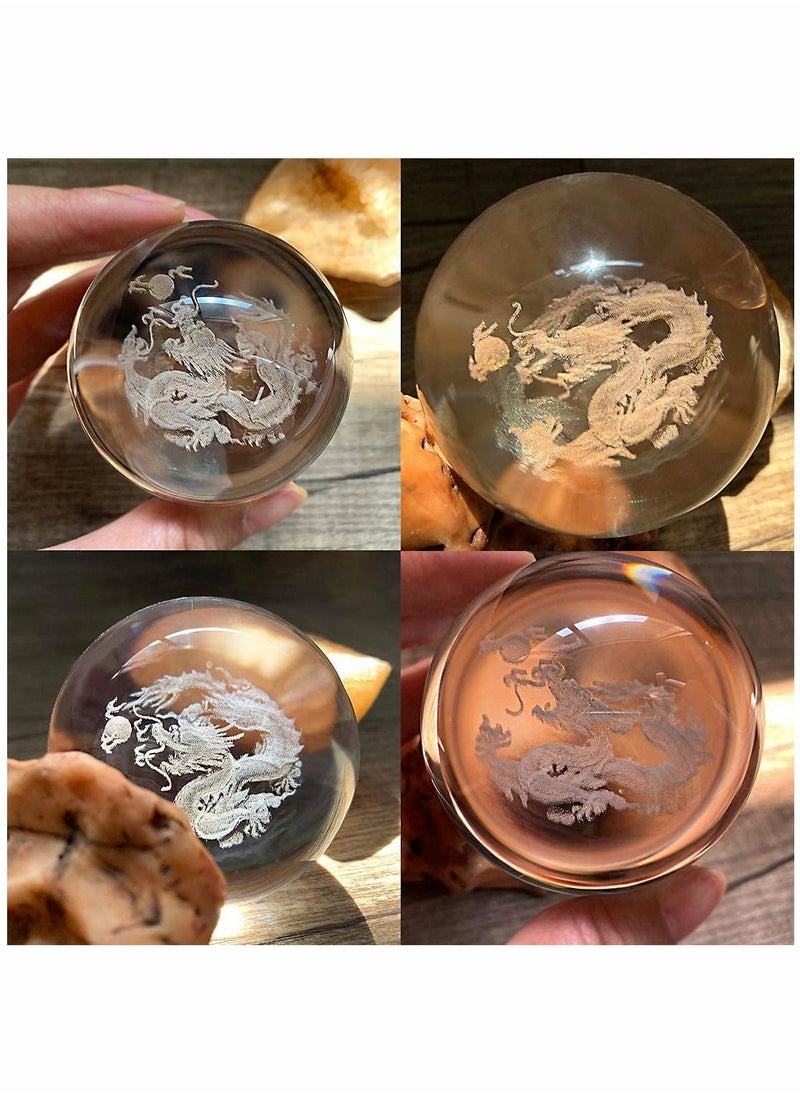 SYOSI - Crystal Ball Dragon Decorative Balls Crystal Chinese Dragon Crystal Ball with Sliver Plated Flowering Stand Fengshui Glass Loong Ball Home Decoration 2.4 inch (60mm) - Image 1