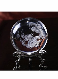 Crystal Ball Dragon Decorative Balls Crystal Chinese Dragon Crystal Ball with Sliver Plated Flowering Stand Fengshui Glass Loong Ball Home Decoration 2.4 inch (60mm)