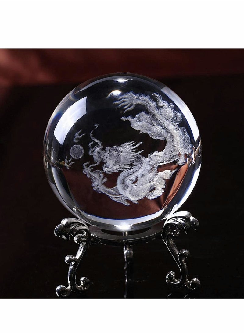 SYOSI - Crystal Ball Dragon Decorative Balls Crystal Chinese Dragon Crystal Ball with Sliver Plated Flowering Stand Fengshui Glass Loong Ball Home Decoration 2.4 inch (60mm) - Image 1