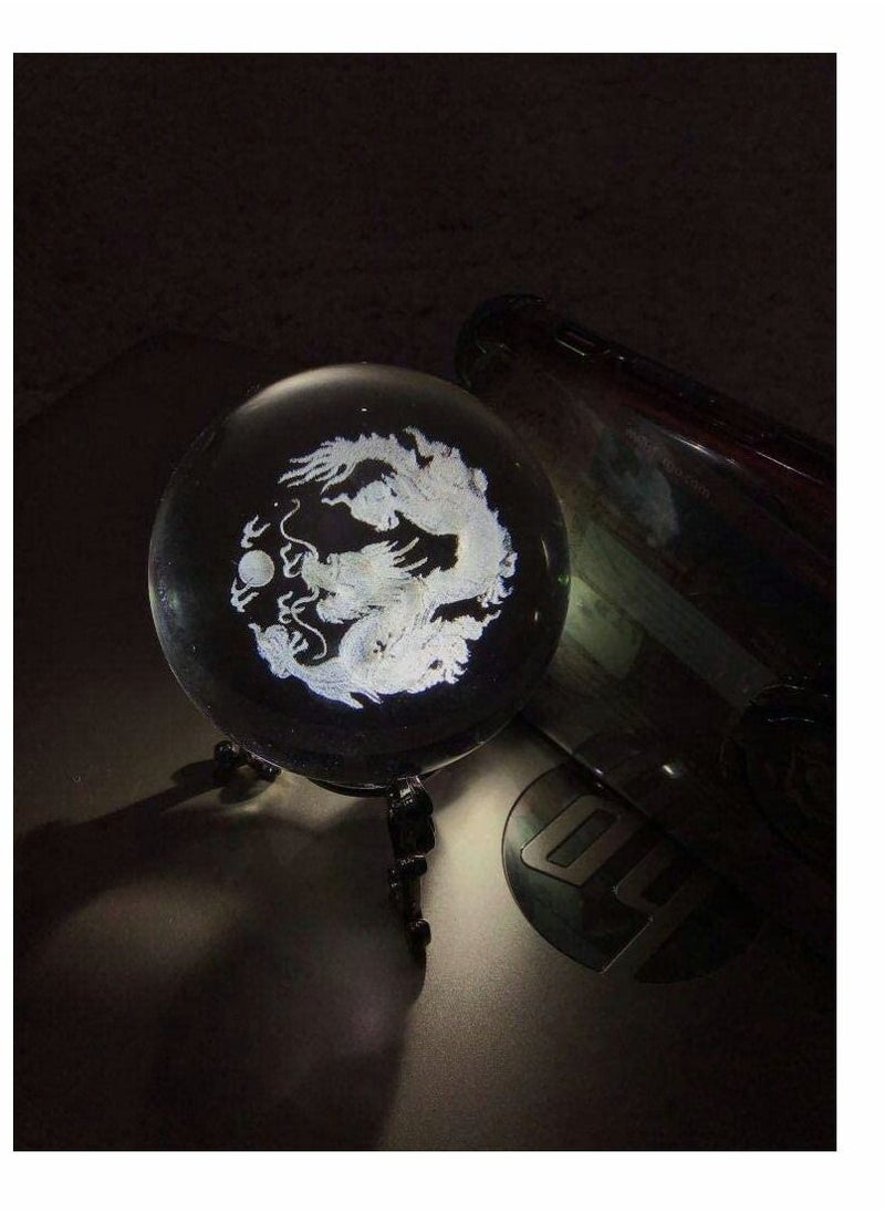 SYOSI - Crystal Ball Dragon Decorative Balls Crystal Chinese Dragon Crystal Ball with Sliver Plated Flowering Stand Fengshui Glass Loong Ball Home Decoration 2.4 inch (60mm) - Image 1