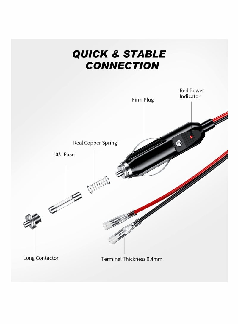 Cigarette Lighter Plug, KASTWAVE 12V Fused Replacement Cigarette Lighter Male Plug Adapter with Leads & LED Light 16AWG Extension Cable with 15A Fuse Cigarette Lighter Plug (2 Pack) - Image 2