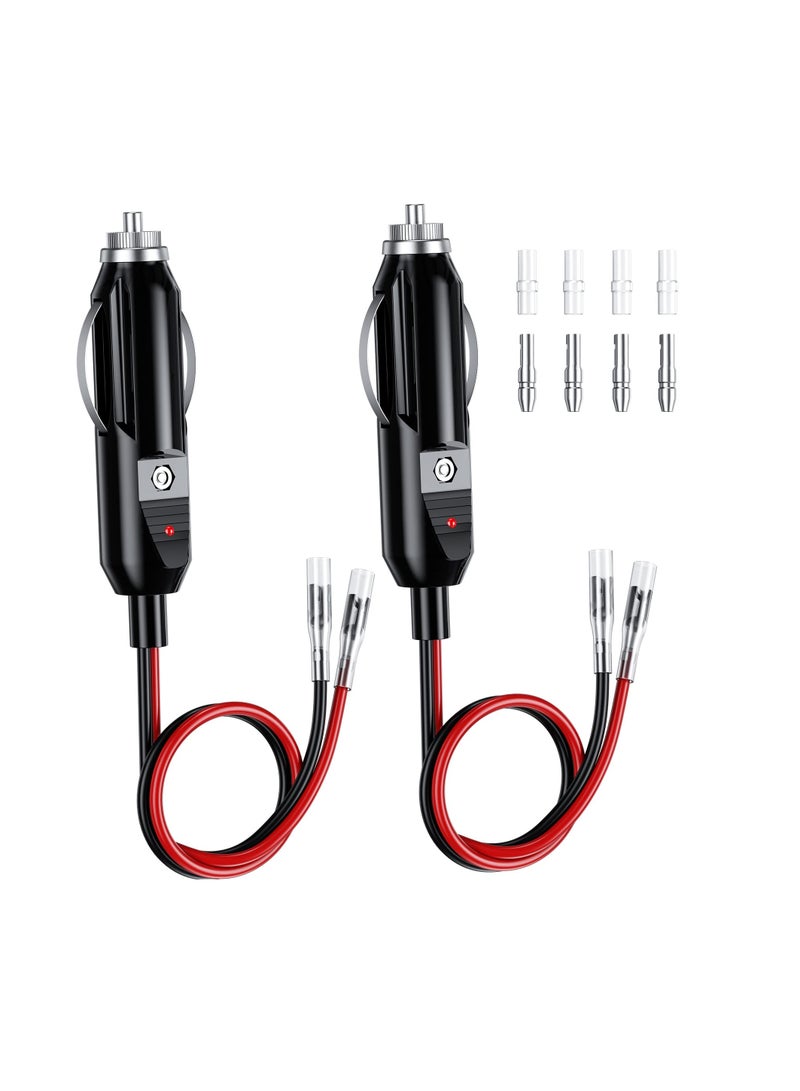 Cigarette Lighter Plug, KASTWAVE 12V Fused Replacement Cigarette Lighter Male Plug Adapter with Leads & LED Light 16AWG Extension Cable with 15A Fuse Cigarette Lighter Plug (2 Pack) - Image 1