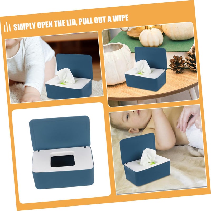 Refillable Wipes Dispenser Container Set of 2 White and Blue Sealed Dustproof Storage Box - Image 4