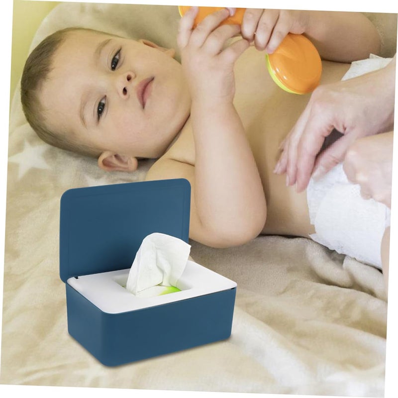 Refillable Wipes Dispenser Container Set of 2 White and Blue Sealed Dustproof Storage Box - Image 5