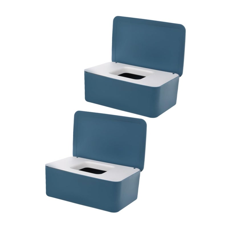 Refillable Wipes Dispenser Container Set of 2 White and Blue Sealed Dustproof Storage Box - Image 2