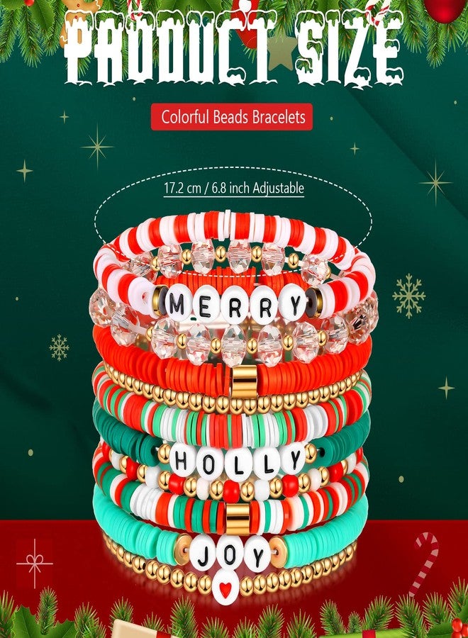 Leitee 10 Pcs Christmas Bracelets Gifts for Women Heishi Surfer Bracelets Polymer Clay Stretch Jewelry Party Favor Supplies - Image 5
