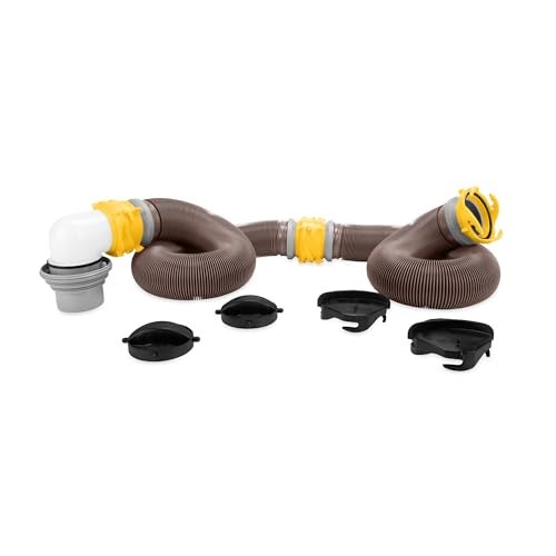 Camco Revolution 20Ft Sewer Hose Kit Features Translucent Elbow Fitting w 4in1 Adapter Connects to 3 Slip or 3354 NPT Threaded Sewer Connection 39634 - Image 1