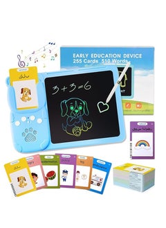 OUYoo OUYoo Talking Flash Cards Early Educational Toys for 3 4 5 6 Year Old Baby Boys Girls, Preschool Learning Reading Machine with,Montessori Interactive Gift for Kids Toddlers  Arabic English Flash Cards Educational Reading Machine Preschool Learning Device (Blue, Writing Pad + 510 Words)  - Image 1
