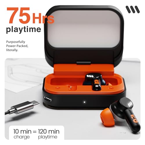 GOBOULT Tenet TWS Earbuds with 75H Playtime, Amp App Support, Quad Mic ENC, Dual Device Pairing Buds, 13mm Driver Ear Buds, Bluetooth 5.4 Wireless Earbuds (Turbo Orange) - Image 3