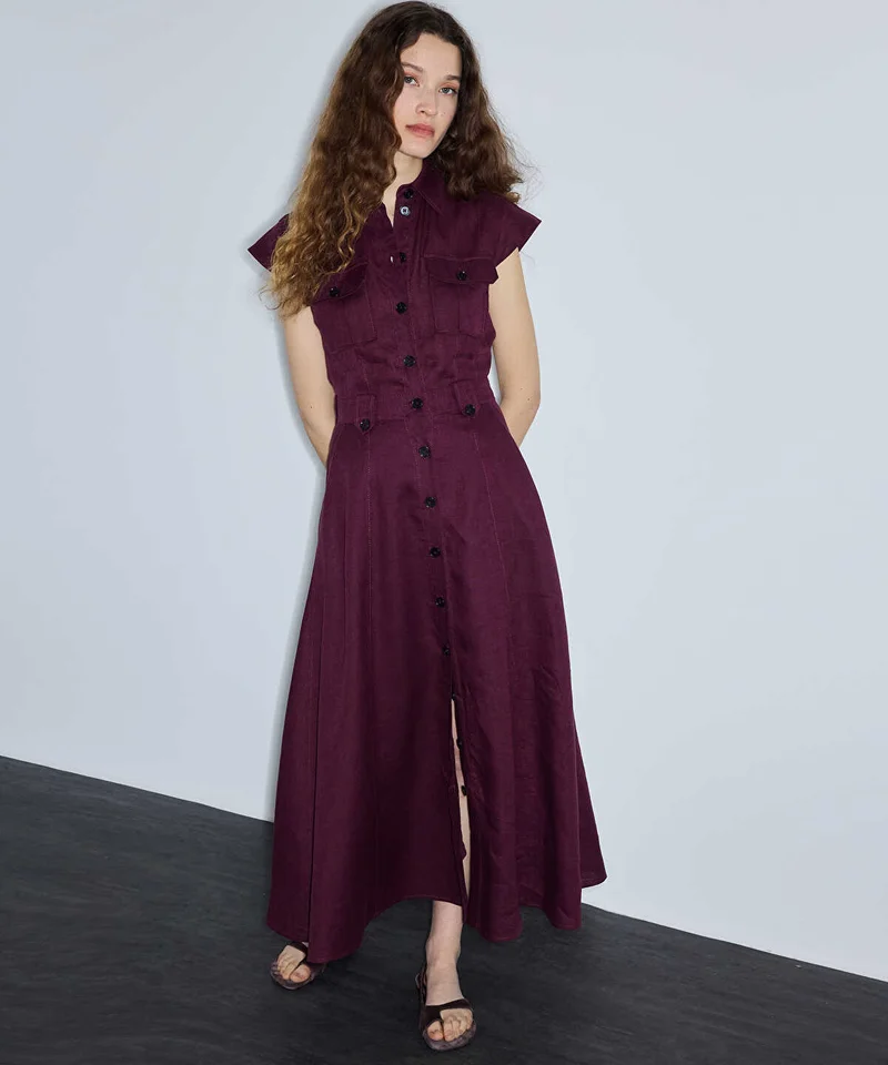 ايبيكيول Button-Accented Linen Dress